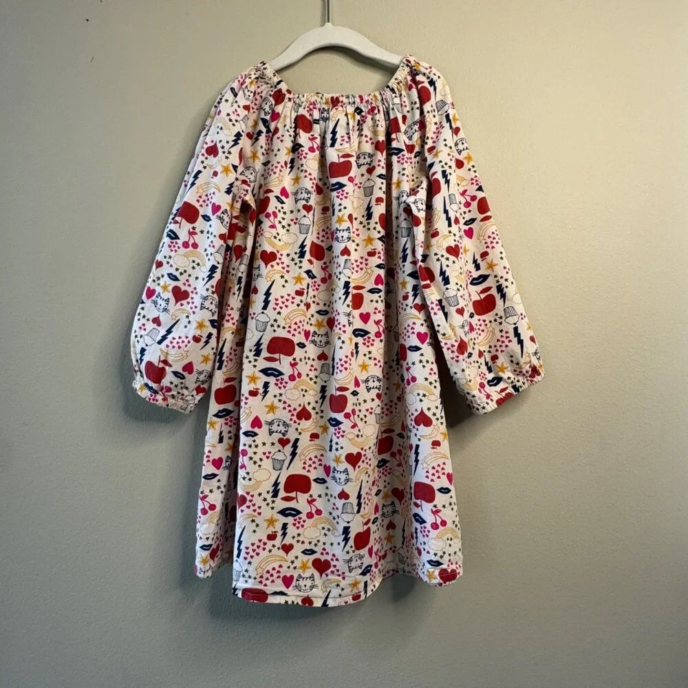 HAPPY BY PINK CHICKEN Peasant Dress Girls 8 Cotton Colorful Cats Hearts Stars - Picture 2 of 7